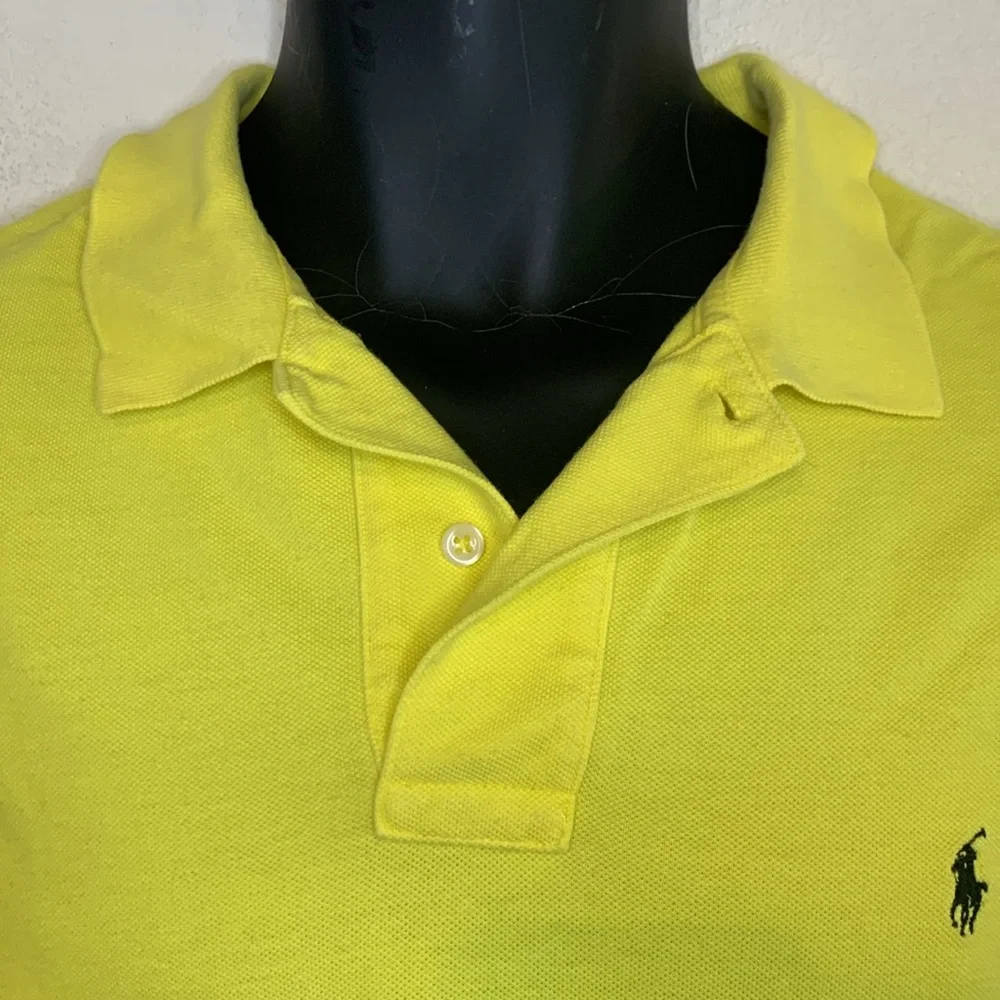 Ralph Lauren Polo Shirt Men's LARGE YELLOW Iconic Golf Short Sleeve Classic Mesh